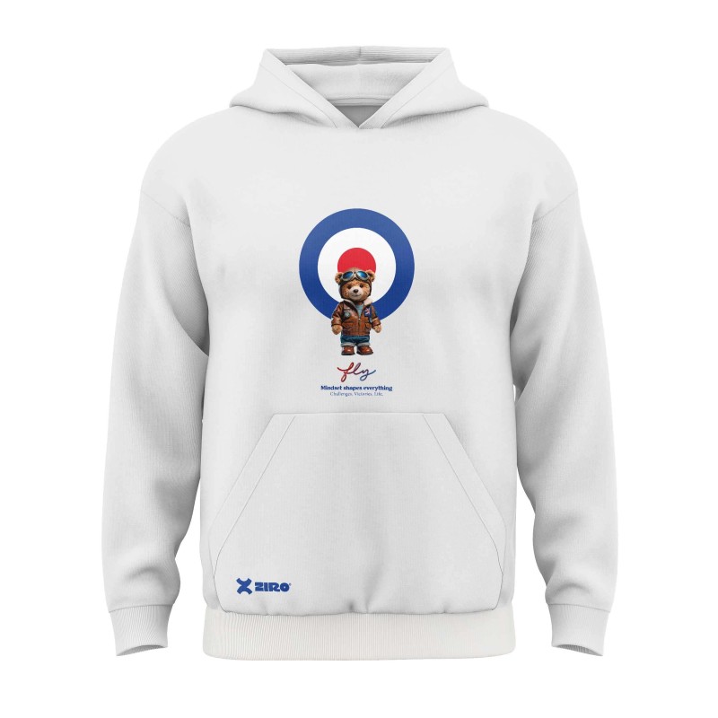 Kids’ Aviator Bear Fly Hoodie White – Mindset Shapes Everything | Ziro Club