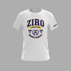 White men's t-shirt with ZIRO Social Club front print and Basque Country graphic. Classic fit and varsity style by ZiroClub.
